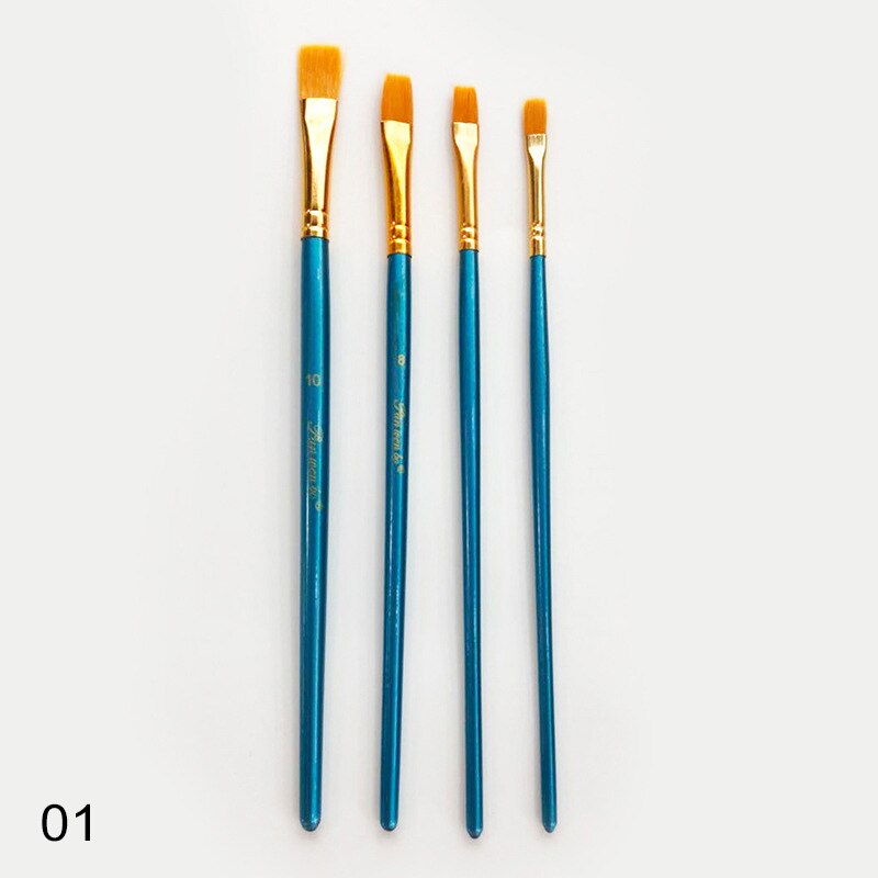 Pincel de pintura para artista, suministros de Arte de dibujo con mango de madera, tubo de aluminio, cerdas de cerdas, 4 Uds.