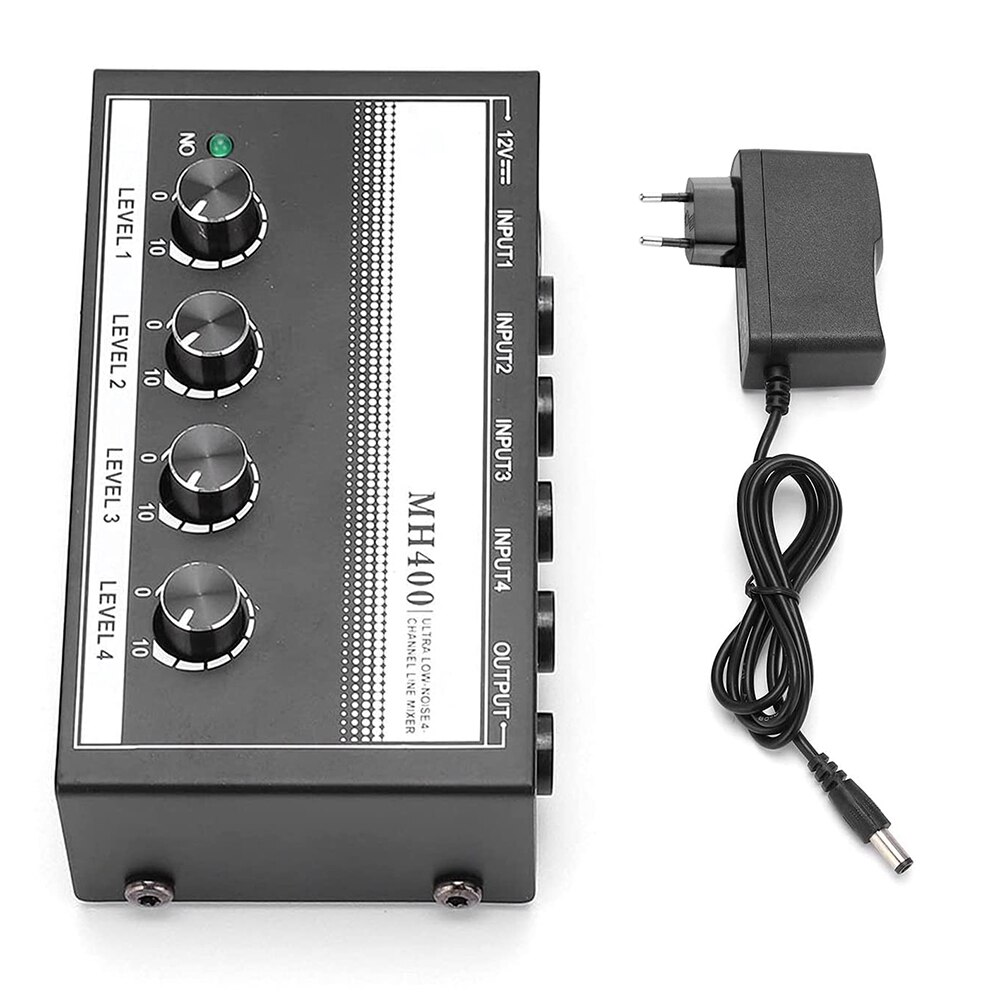 US EU Plug Mini Mixer Audio Mixer di linea a 4 canali Mixer Ultra a basso rumore per piccoli Club Bar come microfoni chitarre bassi MH400