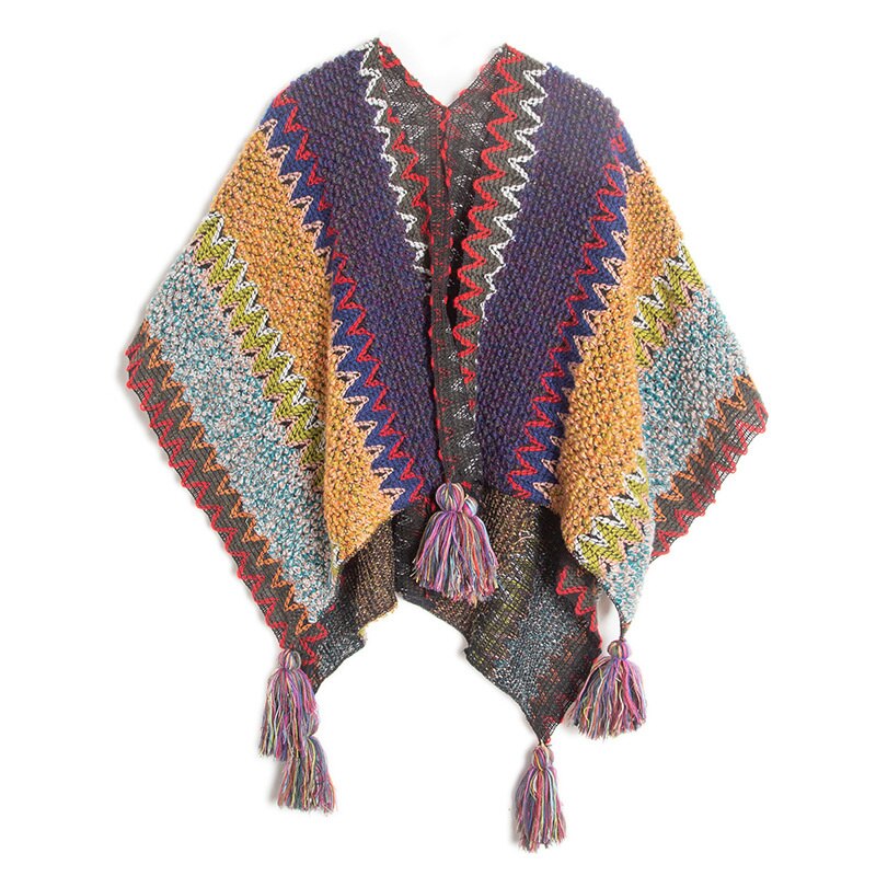Bohemian Scarf Women Bohemian Scarf Necklace Winter Blankets Multifunction Knitted Cardigans Cape Shawl Poncho Coat: 2