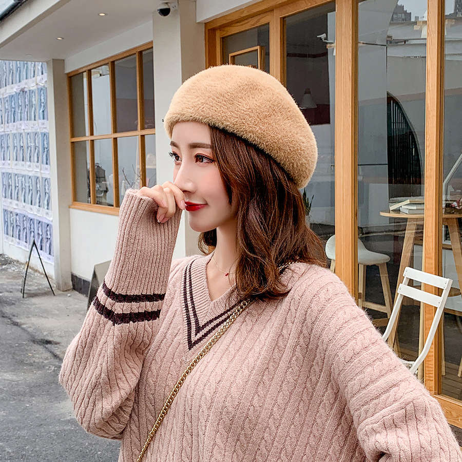 Faux velvet woman beret ladies Parisian style hats autumn winter night hat woman girl birthday christmas