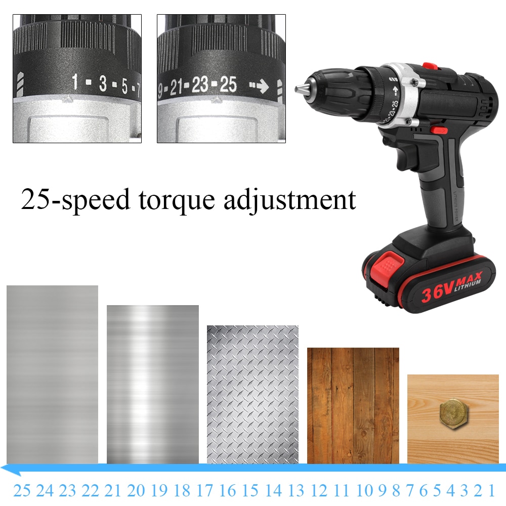 36V Multifunctional Electric Impact Cordless Drill High-power Lithium Battery Wireless Rechargeable Hand Drills Electric Tools
