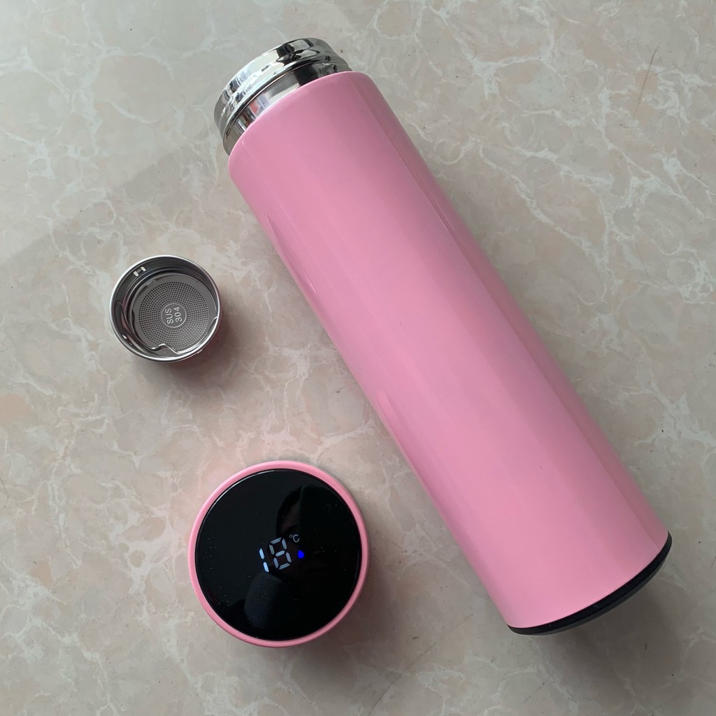 LED Temperature Display Vacuum Thermal Flask 304 Stainless Steel 13 Colours thermos bottle cute water bottle thermos mug: Pink