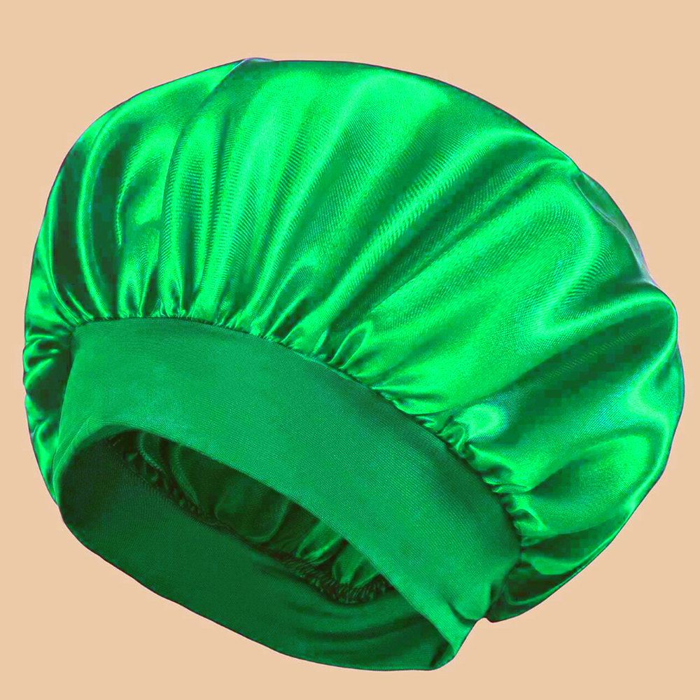 1 Stück einfarbige Duschhaube aus Satin- mit breiter Krempe für Damen, geeignet für Höhle täglichen Gebrauch, Seidenhaube, Satinhaube: Grün