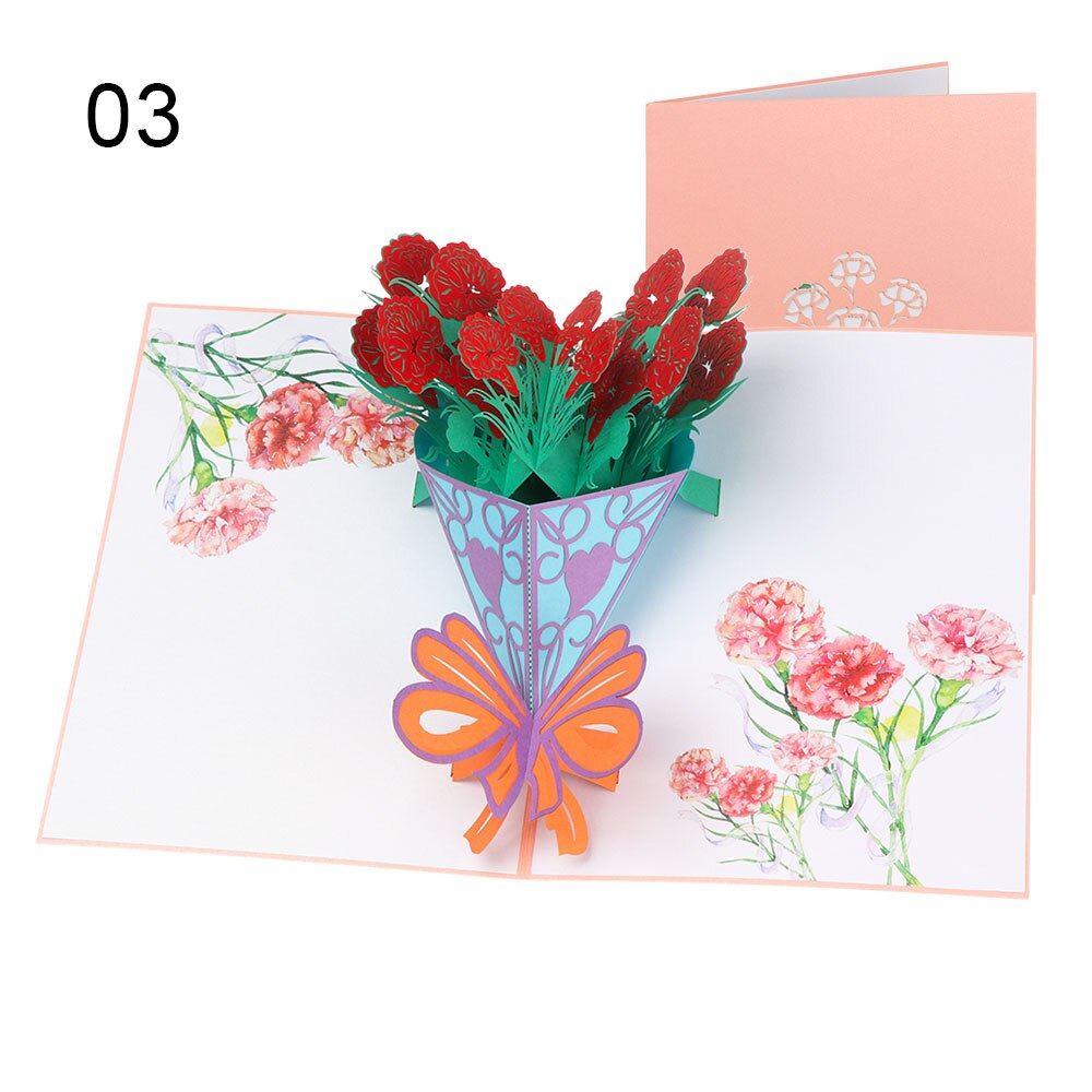 1PC 3D Flower Pop-Up Greeting Card Flora for Birthday Mother Father's Day Graduation Wedding Anniversary Blessing Supplies: Style2-3