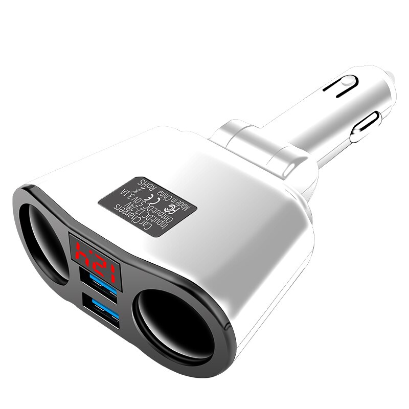 Car Charger 3.1A 2 Port Cigarette Lighter Socket Splitter Plug LED Display Car Charger Adapter For iPhone Xiaomi Phone MP3 DVR: White