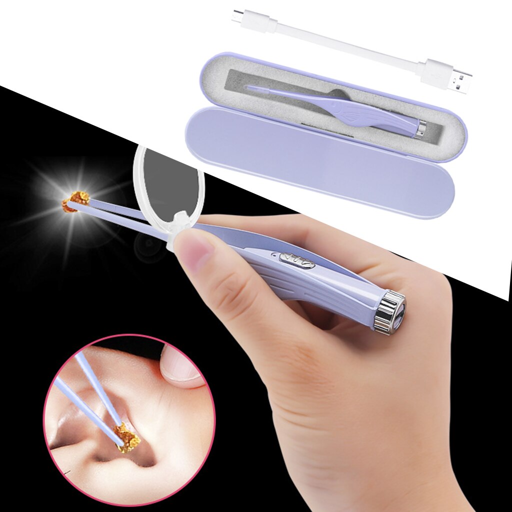 Ear Cleaner Ear Wax Removal Tool Flashlight Earpick Ear Cleaning Earwax Remover Ear Curette Light Spoons: Purple 1Pc