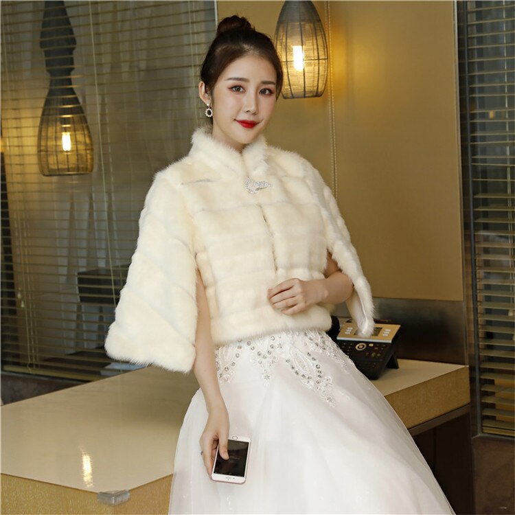 Janevini Ivoor Bont Korte Bolero Voor Vrouwen Winter Bruiloft Wrap Hoge Hals Faux Fur Bruids Sjaal Jas Mantel Avond Bolero novia