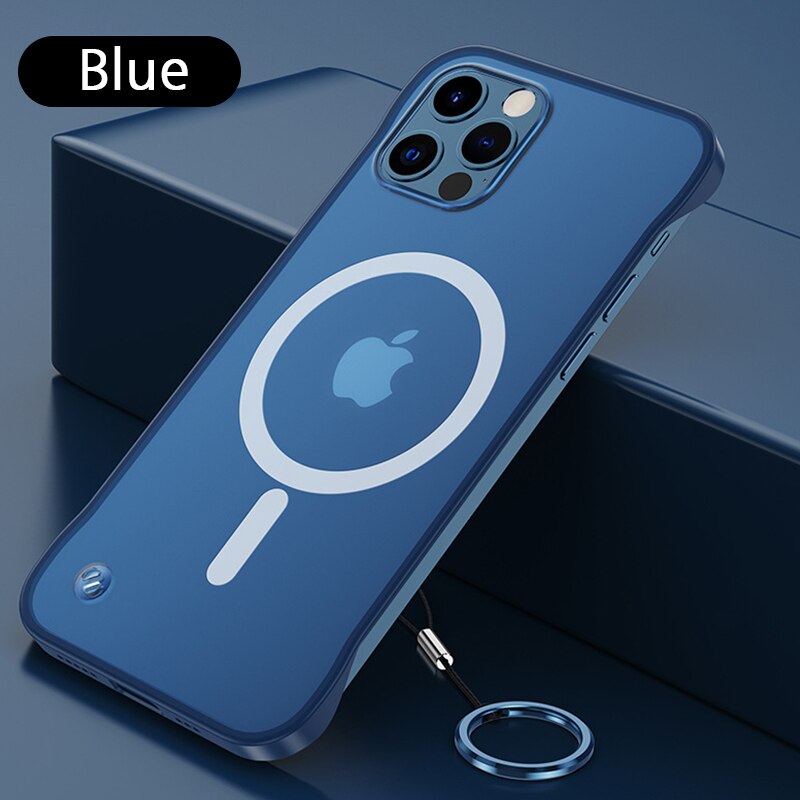 Magnetic frameless case For iphone 12 Pro Max mini Matte Back Cover No Fingerprint case For Apple iphone 6.1 6.7 accessories: For iphone 12 mini / Blue