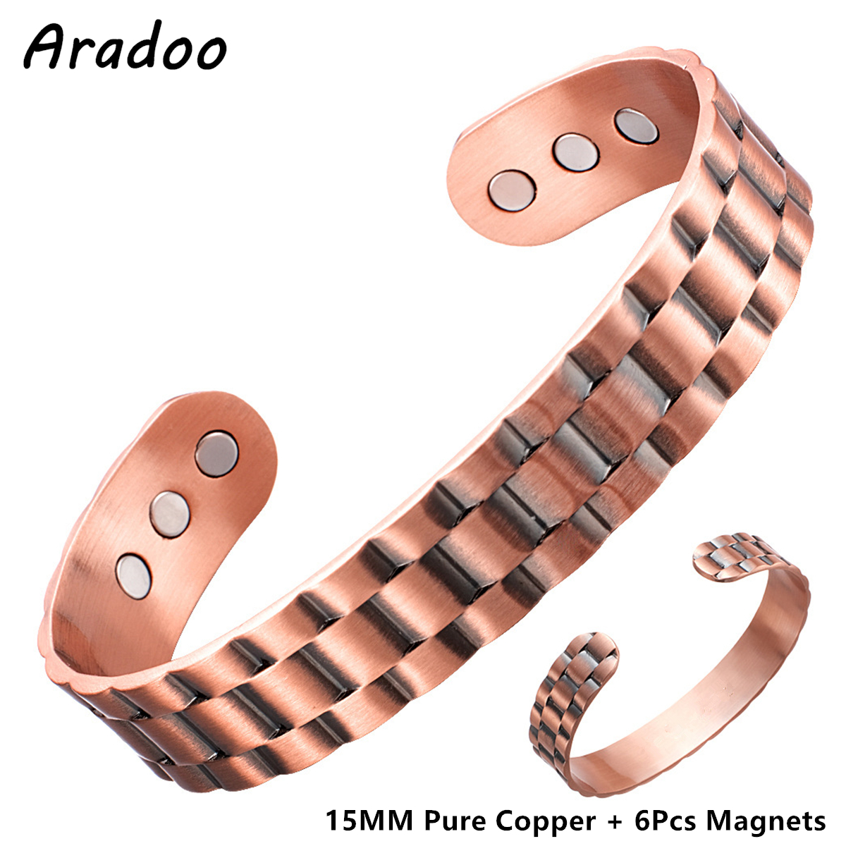Aradoo pulseiras magnéticas de cobre para homens e mulheres com ímãs de neodímio árvore da vida pulseira de cobre puro joia presente: Imitação de ródio chapeado