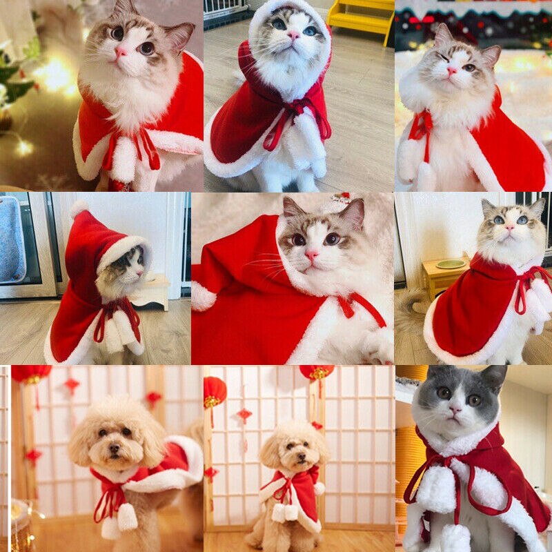 Jul hvalp kat tøj kostumer santa hat kappe kappe hvalp fløjl xmas varm kostume tøj kæledyr tilbehør