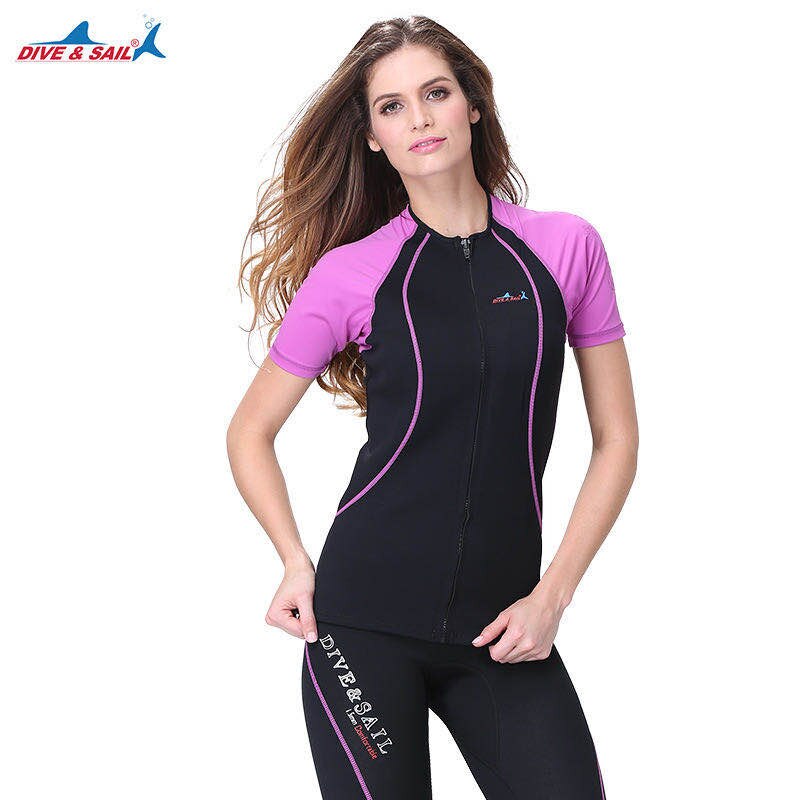 Traje de neopreno + Lycra para hombres y mujeres, chaqueta de manga corta de retales, para mantener el calor, Tops de buceo, bañador con cremallera frontal, 1,5 MM, SCR