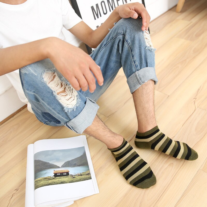 Men's Sports Socks Cotton Stripe Boat Socks All Seasons Spring Autumn Male Casual Harajuku Breathable Men Ankle Sock Boy