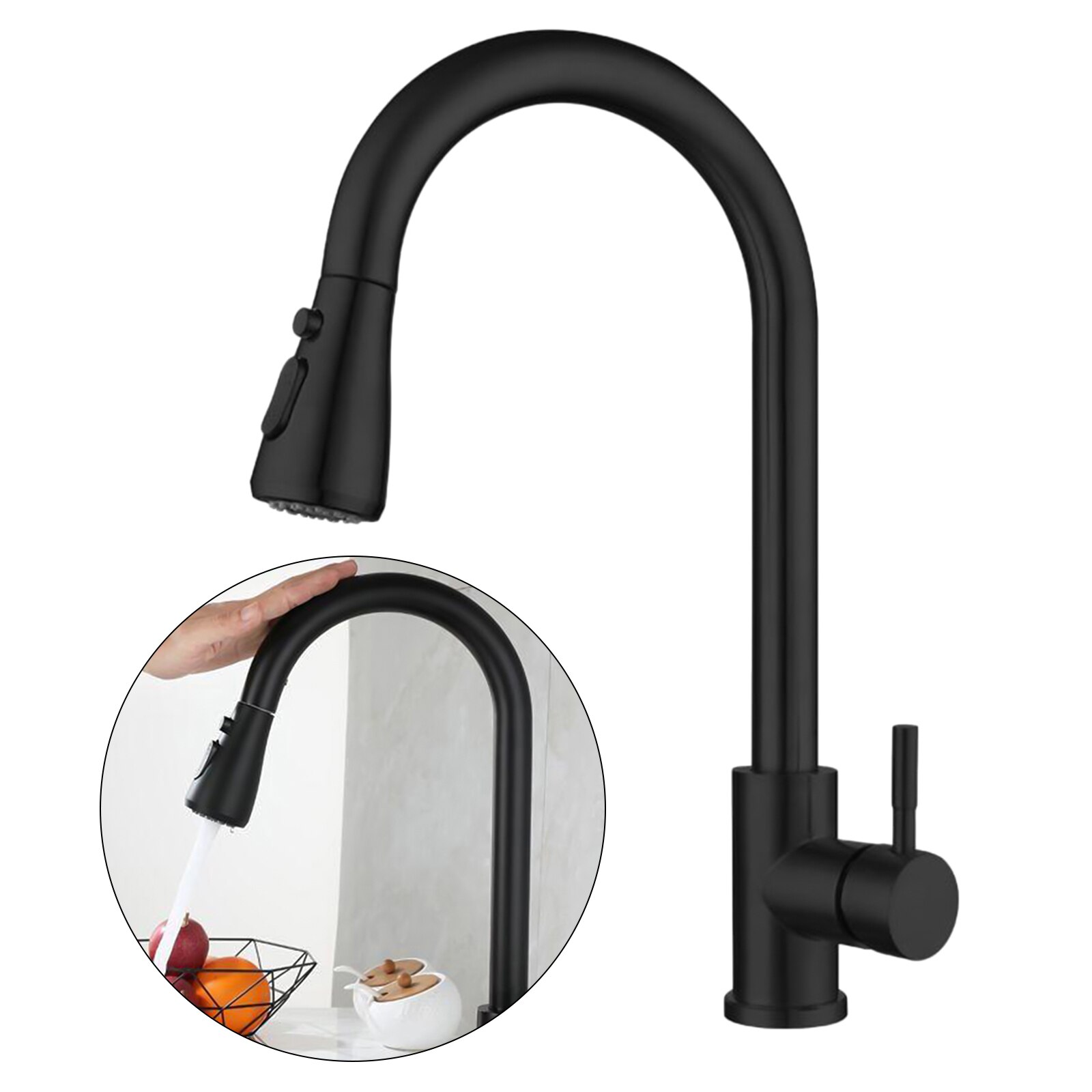 Touch On Kitchen Faucets with Pull Out Sprayer, Single Handle Kitchen Sink Faucet with Pull Out Sprayer, Stainless Steel: Black E