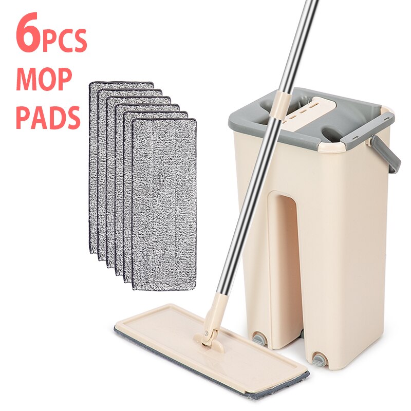 Nettoyage de sol vadrouille main libre essoreuse vadrouille auto-humide et système de nettoyage nettoyage à sec microfibre vadrouille pour plancher de lavage: 1 mop 6pads