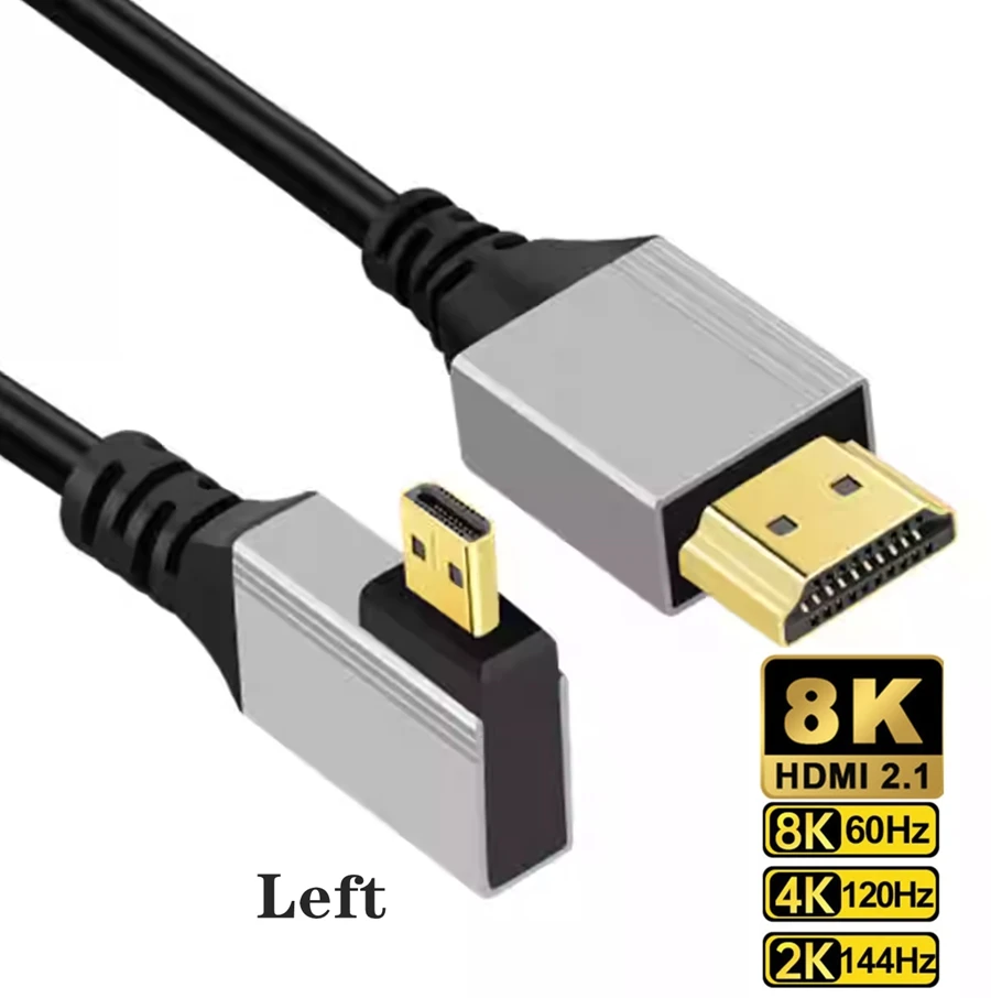 Cable Micro Mini HDMI a HDMI, compatible con ángulo de 90 grados, 8K, 5K, 2,1 V, para TV, PC, cámara Digital, tableta, Mini Cable Hdmi a Hdmi: Gris oscuro / <=0,5 m