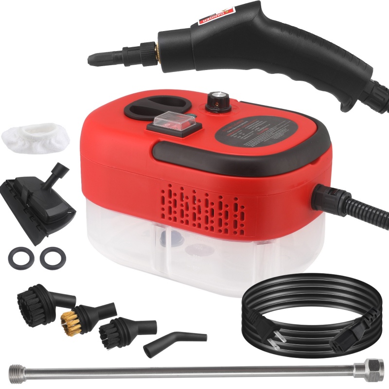 2800W Dampfreiniger - Hohe Temperatur & Druck - Küchenöl & Autodesinfektion - 30+ Min Dampf: Rot / Au