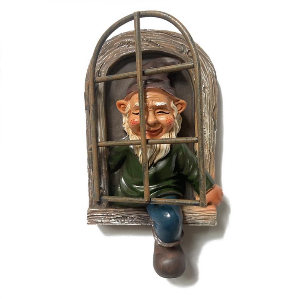 Statue d'elfe pour porte, fenêtre, arbre, jardin coquin, Gnome, décor d'arbre pour extérieur, intérieur, Patio, cour, pelouse, ornement,: Default Title