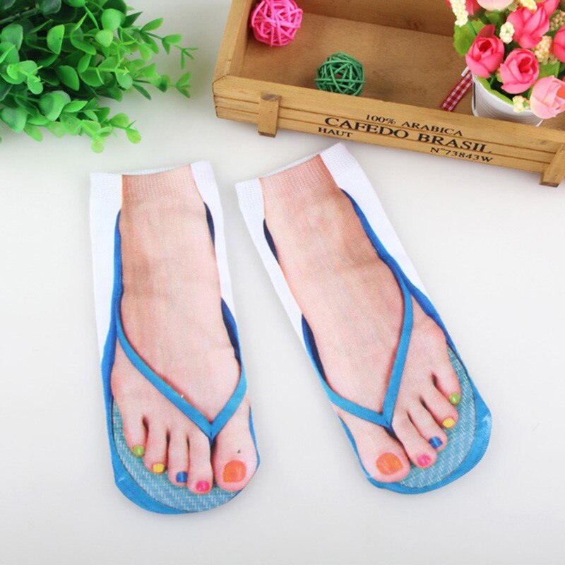 Calcetines con estampado 3D para chanclas, calcetines divertidos para pies, zapatillas, Camping, senderismo, correr, cómodos: Azul