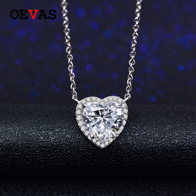 Oevas sparking 10*10mm alto carbono diamante coração pingente colar para as mulheres 100% 925 prata esterlina festa de casamento jóias presentes