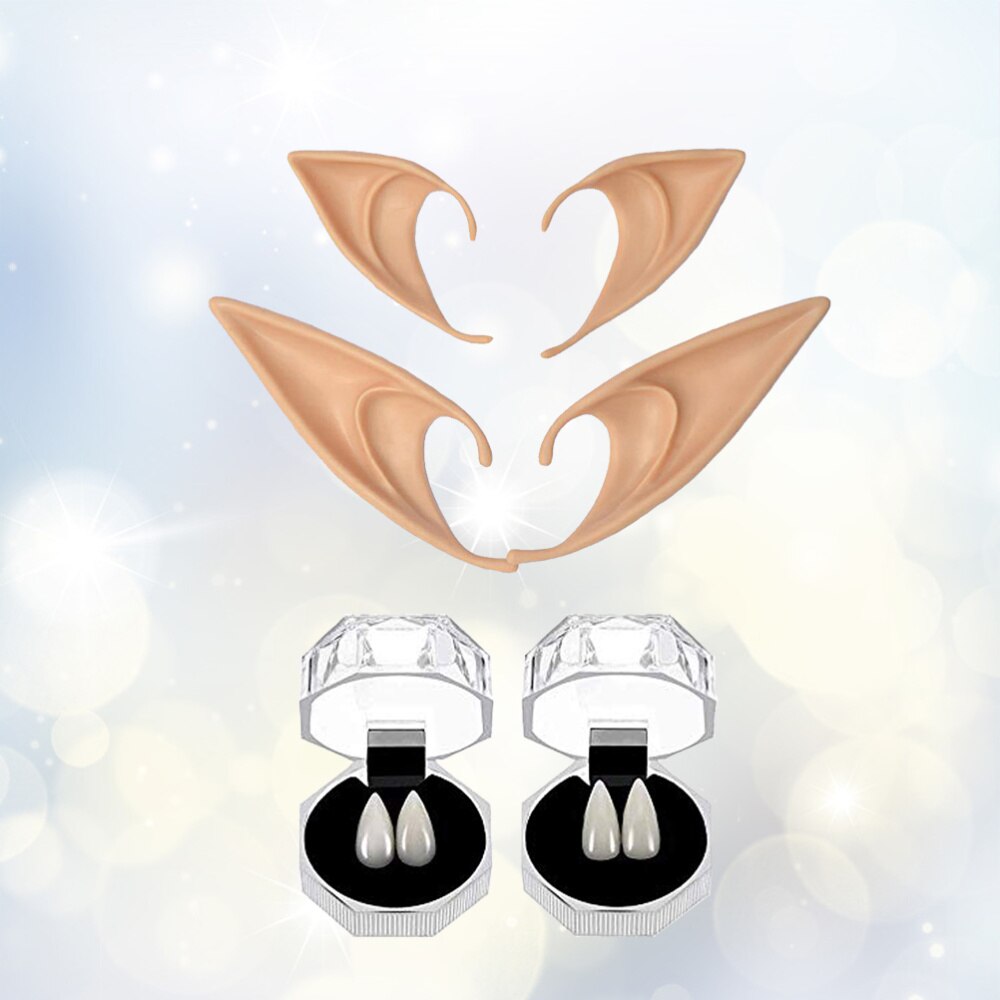 8 stk og holdbare halloween fest rekvisitter kostume kugle alve ører vampyr tænder