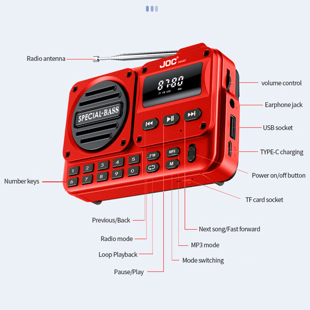 Portable Digital FM Radio Rechargeable Digital Radio Recorder with LED Display for Home Travel for Seniors Elderly