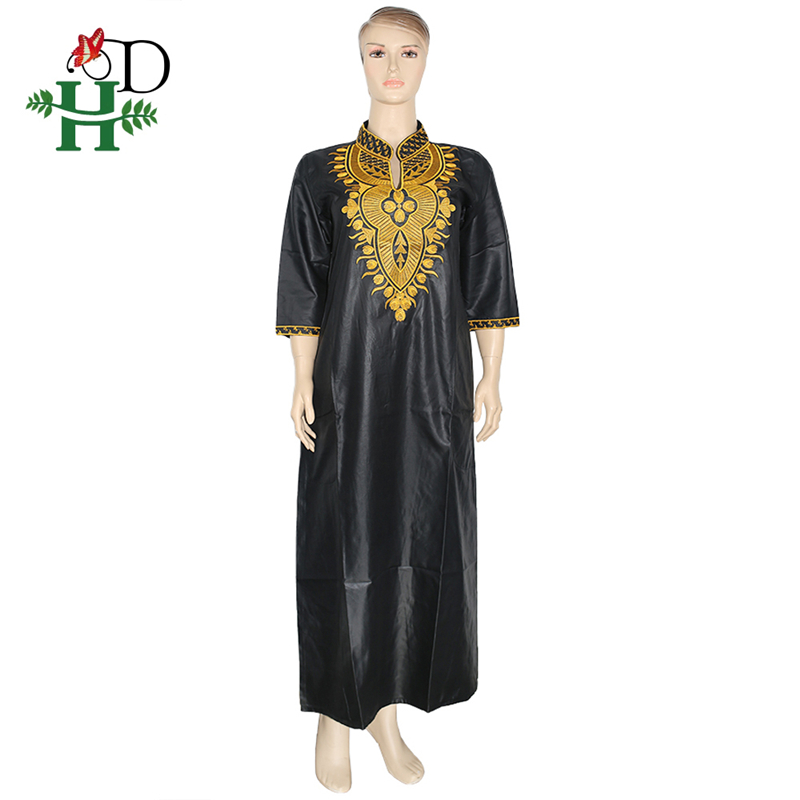 H & D Afrikanische Frauen Kleider Gold Stickerei max Kleid Südafrika Traditionellen Dashiki Kleidung Damen ankara Kleider Ropa Mujer: Schwarz / L
