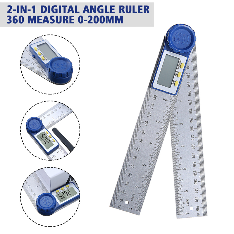 200mm Digital Protractor 360 Degree Angle Finder Stainless Steel Inclinometer Digital Scale Electronic Level Ruler Goniometer