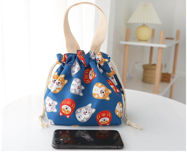 Cute Small Shopping Bag Foldable Cartoon Flowers Lunch Box Tote Bags For Women Canvas Bolso Shopper Waterproof Drawstring Tote: 13