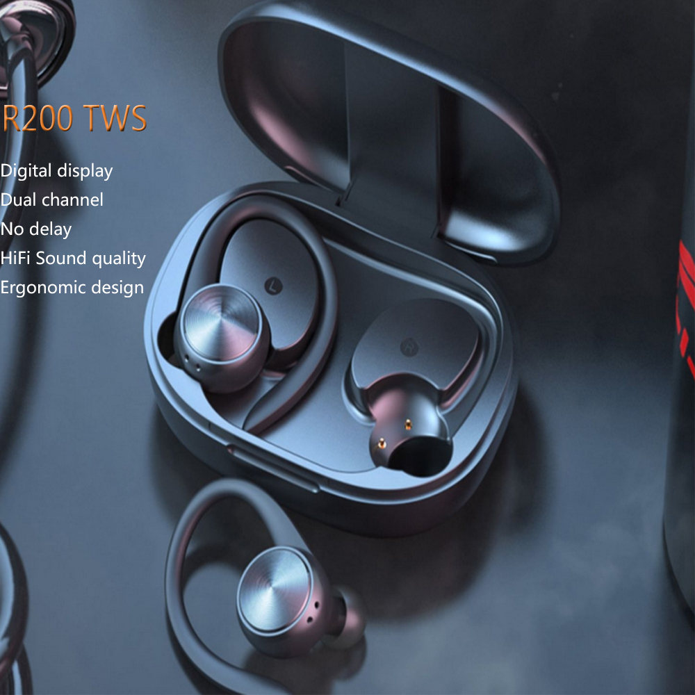 R200 Bluetooth TWS-hoofdtelefoon Draadloze stereo-oortelefoon Sport Draadloze oordopjes Oorhaak Waterdichte headset met microfoon