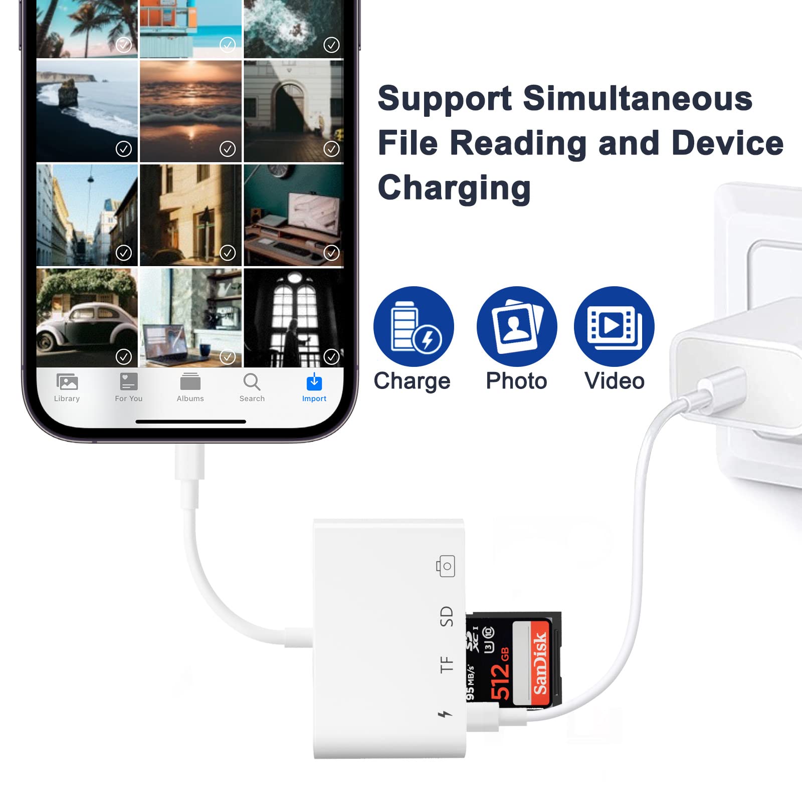 4-in-1-USB-Kartenleser SD/TF-Karte für iPhone 14 13 12 11 Profi Max Blitz Schnellladeanschluss für iPad-Kamera-MacBook-Adapter