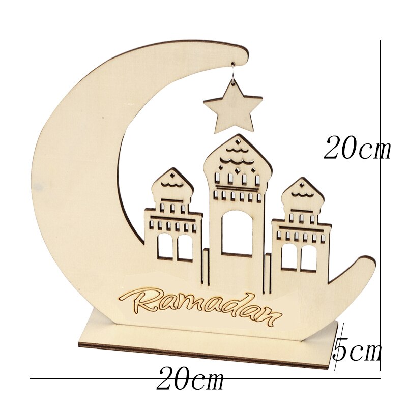 Mubarak Geschenkdoos Moslim Decoratie Banner Licht Houten Hanger Islamitische Moslim Gebed Matten Ramadan Kareem Party: 1pc moon ramadan