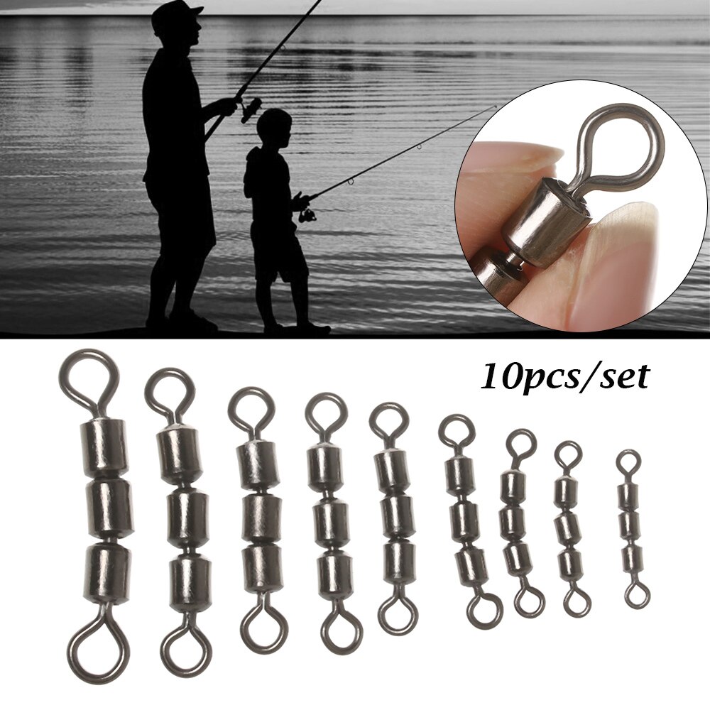 10pcs/set Portable Rolling Triple Bearing Safe Fishing Swivels Stainless Steel Corrosion Resistant Lightweight Quick Connect