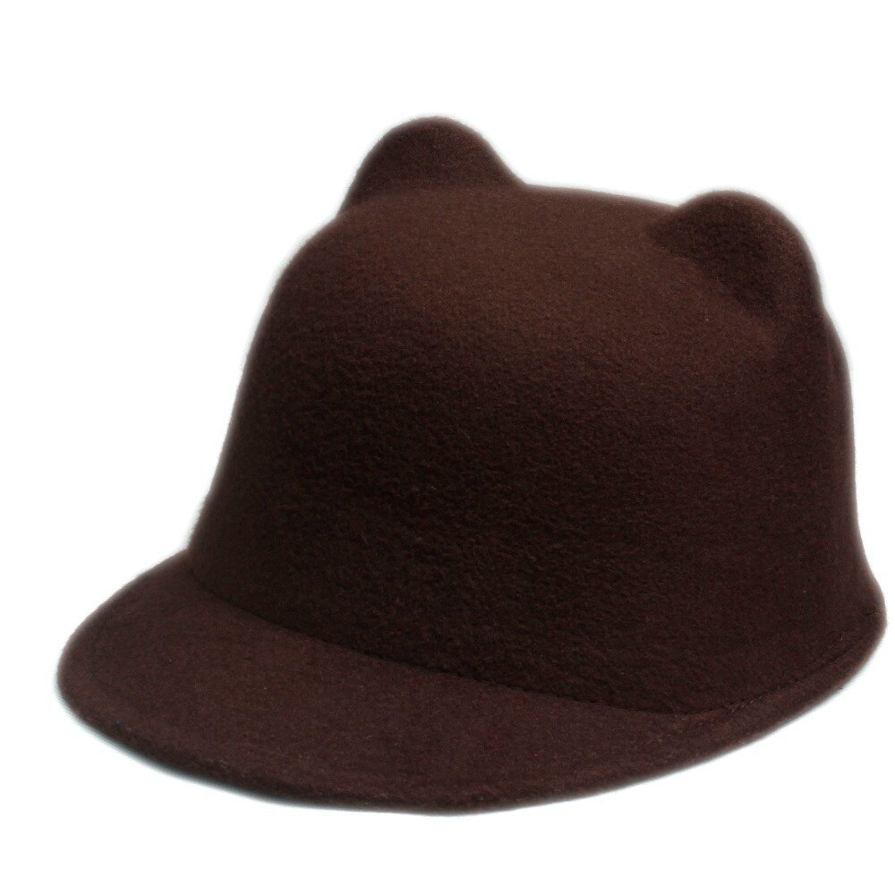 Chapeau Fedora pour enfant laine | Chapeau d'hiver pour filles, chapeau cornes de diable, oreilles de chat mignon, animal Derby Bowler joli bonnet taille 52-54CM: Coffee