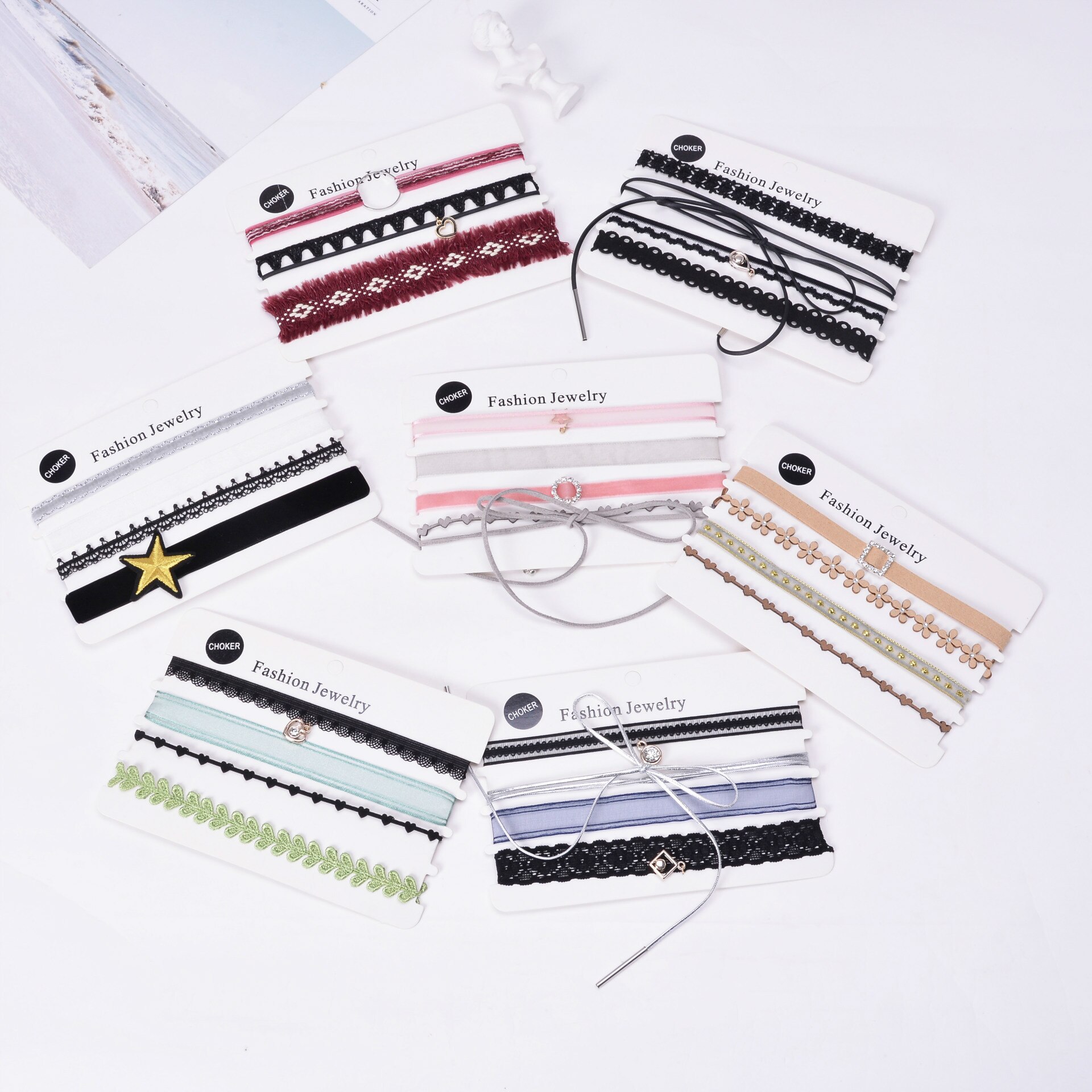 4 st/set populära multicolor sammet choker spets halsband rep kedja lager chocker vintage charm smycken för kvinnor