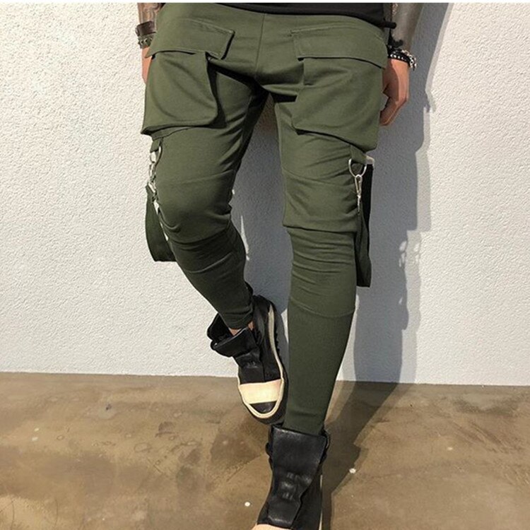 Fitness vår och höst sport casual hiphop byxor fram och bak tredimensionella herrbyxor med flera fickor