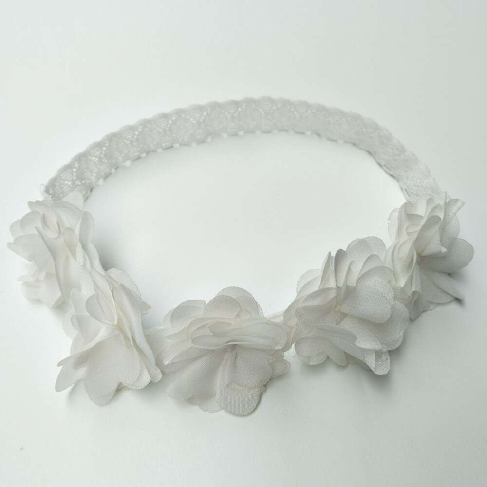 Baby Flower Crown Headband Chiffon Flower Wreath Pink Ribbon Hair Bands Children Girls Handmade DIY Headwear Hair Accessories: white