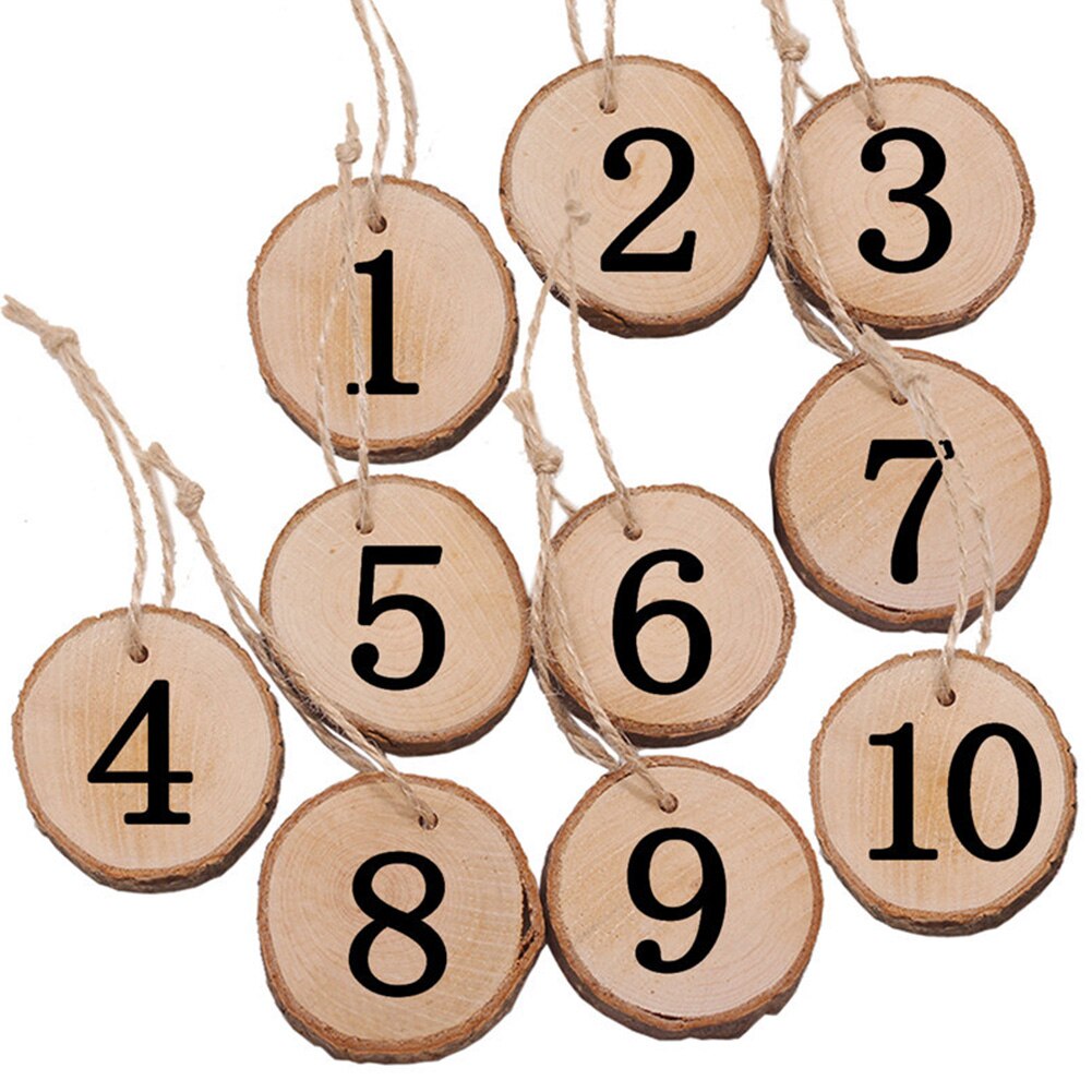 10pcs Craft Figure Card Table Number Hanging Ornament Party Supplies Digital Wedding Wooden Rustic Seat Round Centerpieces