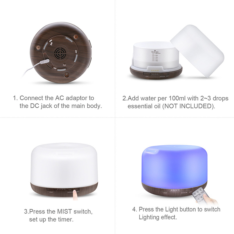 Aroma Essential Oil Diffuser Ultrasonic Air Humidifier 7 Colors Changing Led Fogger Mist Maker Household Air Freshener 500ml