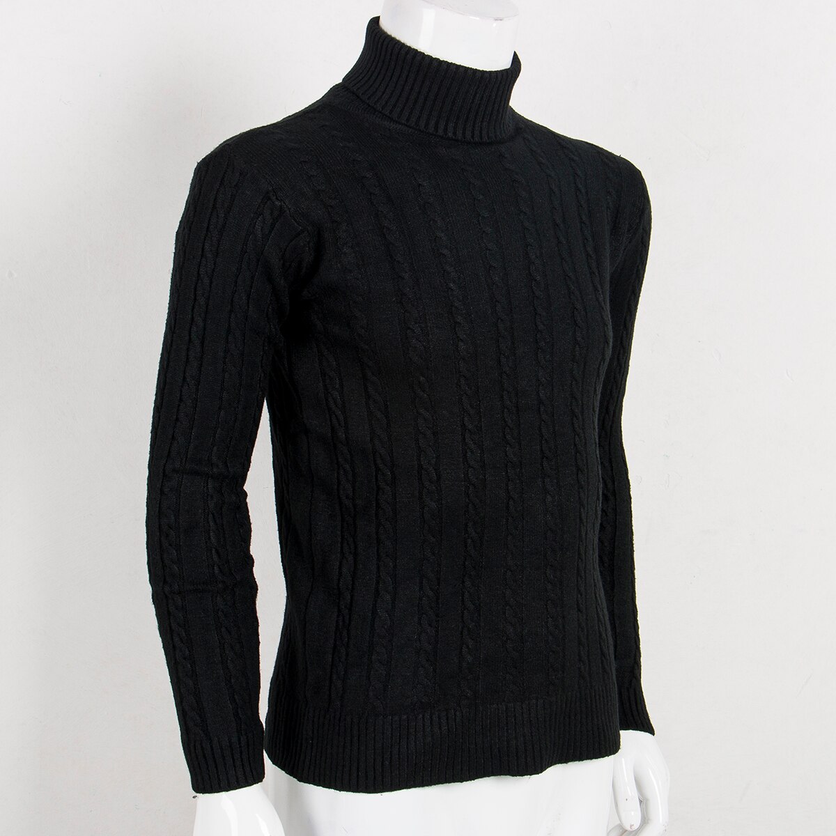 Herre høst vinter varme gensere termisk bomull turtle neck skivvy turtleneck genser stretch topper tykk pullover genser m -2xl: Svart / L