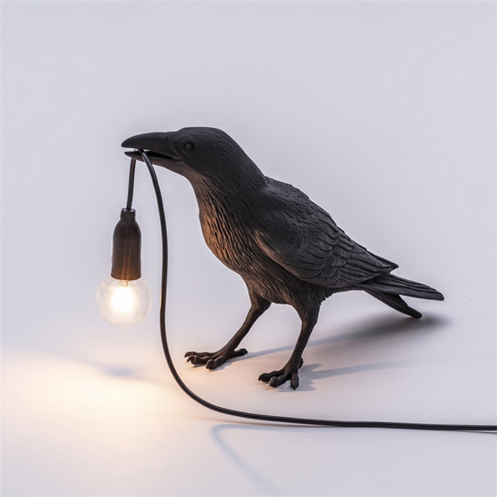 Animal Bird Table Lamp Aisle Bedside Lamp Lucky Bird Bedroom Decor Nordic Led Table Lamp Resin Crow Desk Lamp Wall Light: C Black