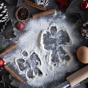 Christmas Baking Flour Angels Digital Backdrop photography, Snow Angel, Baking flat, flour, cutting board, high resolution JPG