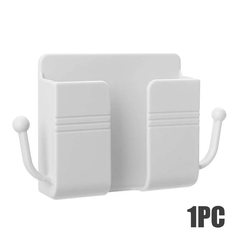 Support mural pour téléphone portable, support multifonction, boîte de rangement pour télécommande, crochet de chargeur, câble, station de chargement: Black
