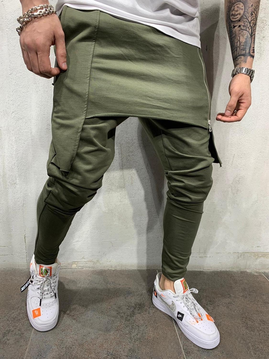 Décontracté côté jupe à glissière pantalons hommes pantalons Hip Hop survêtement pantalons hommes pantalons de survêtement japonais Streetwear hommes pantalons
