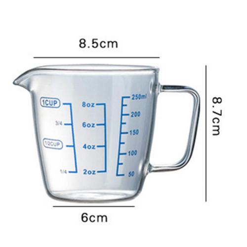 250ml/500ml Measuring Cup Transparent Heat Resisting High Borosilicate Glass Milk Water Scale Microwave Tool with Handle: 250ml