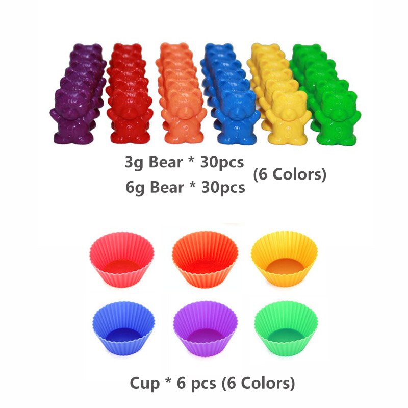 Children Montessori Toy 1set Boxed Counting Bear Montessori Educational Cognition Rainbow Matching Game Educational Toys: Set B