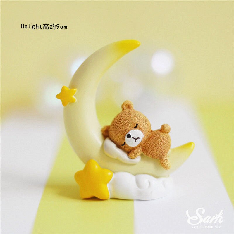 ins Rosa luna Orso stella Decorazione Coniglio Felice Torta Di Compleanno Toppers per I Bambini Del bambino Del Partito di Cottura Forniture di Nozze Carino Regali: giallo luna orso