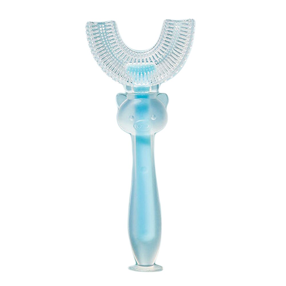 Crianças escova de dentes de silicone escova de limpeza de cuidados orais para crianças idades 2-12 u-forma infantil escova de dentes com alça: Blue For 5-12Y