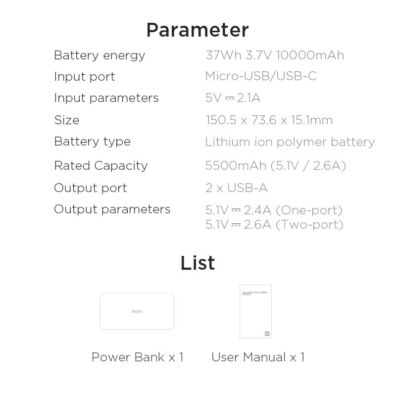 Xiao mi Red mi Power Bank 10000mAh PB100LZM USB Typ C Tragbare Lade mi Power 10000 externe batterie Poverbank