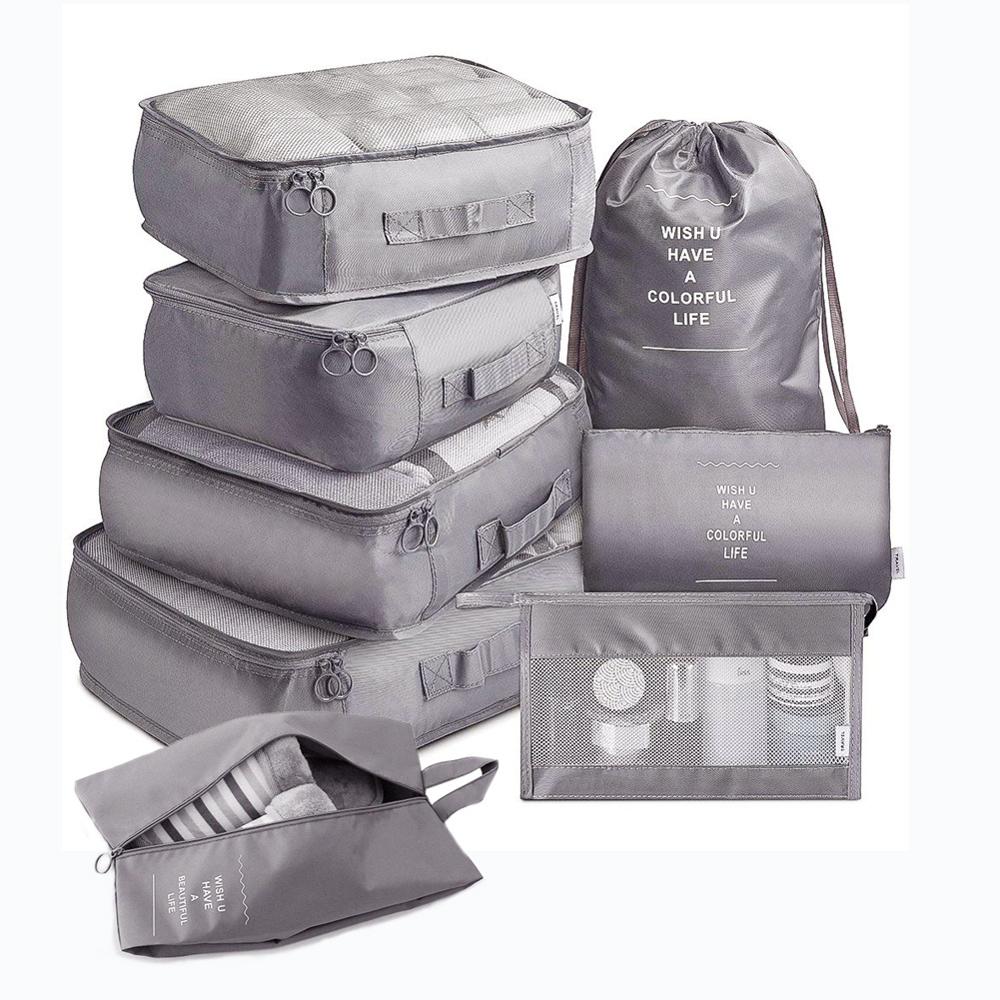 8 stk / sæt rejsetøj klassificering opbevaringspose til emballering af terningsko undertøj toiletartikler arrangørpose rejsetilbehør: Grå