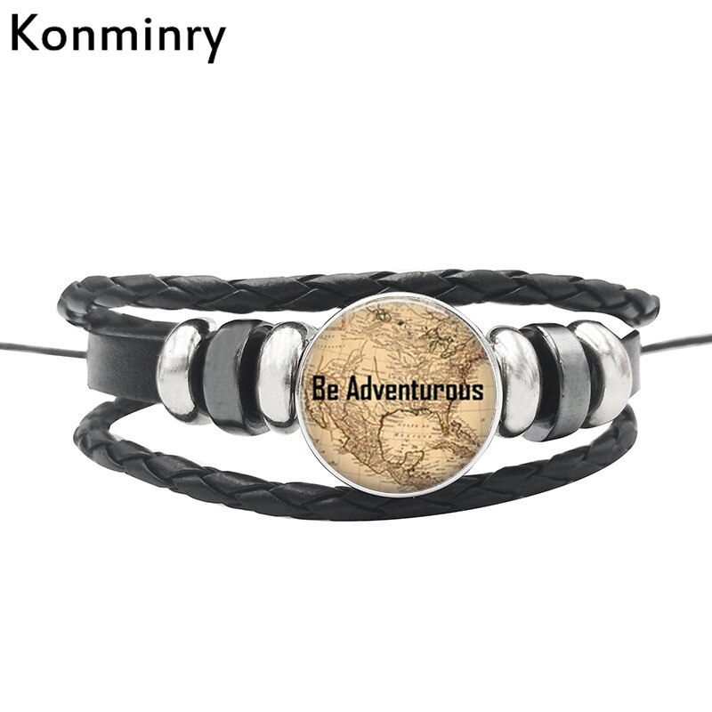 Vintage World Map Globe Leather Rope Bracelet Glass Dome Buttons Africa Bangle For Women Men Jewelry: 14